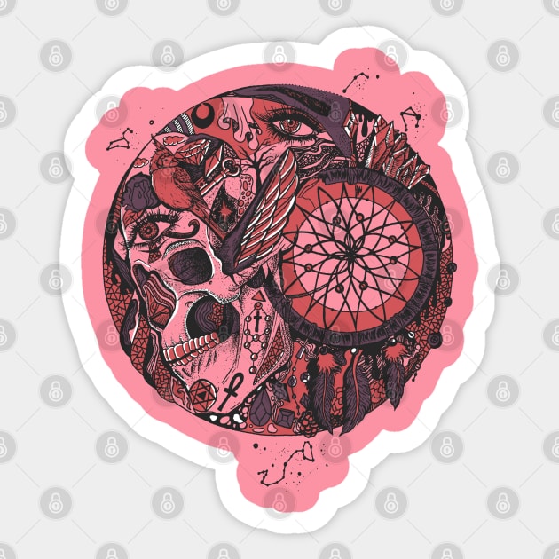 Ambrose Skull and Dreamcatcher Circle Sticker by kenallouis